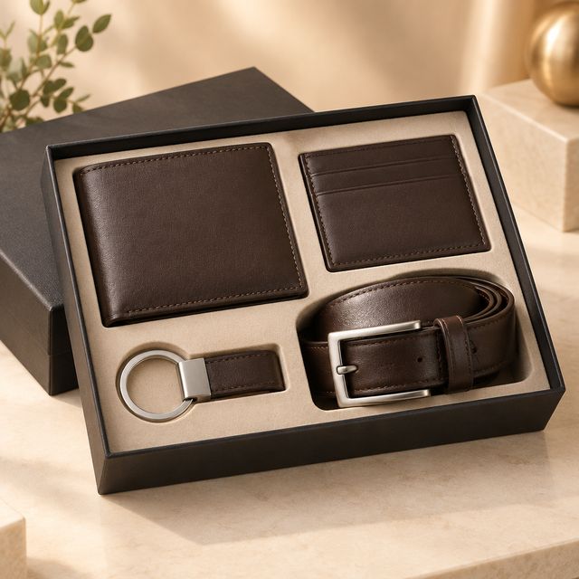 4-in-1 Wallet, Card Holder, Belt and Keyring Combo