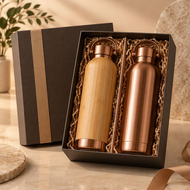 Bamboo and Copper Bottle Duo Gift Box