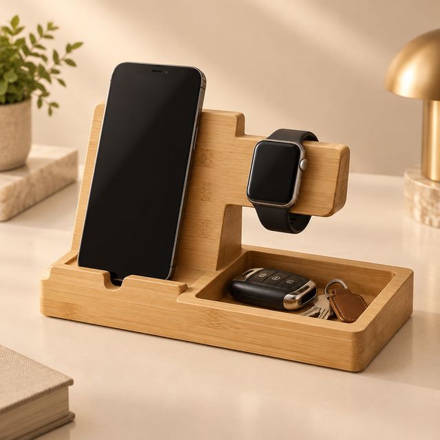 Bamboo Desk Organiser for Phone, Watch and Keys