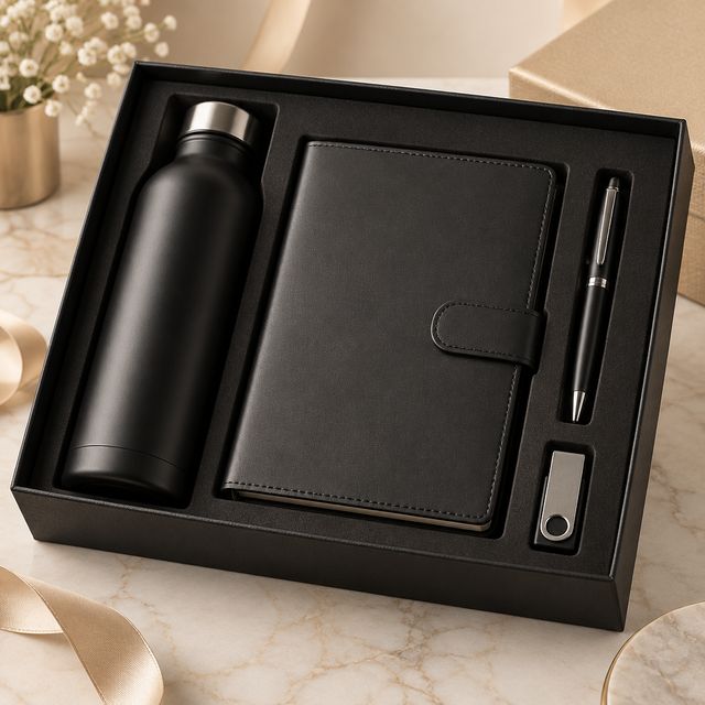 Black Bottle, Diary, Pen and USB Kit