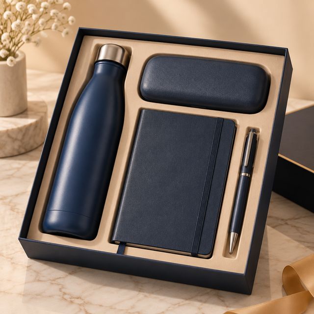 Blue Bottle, Glasses Case, Diary and Pen Set