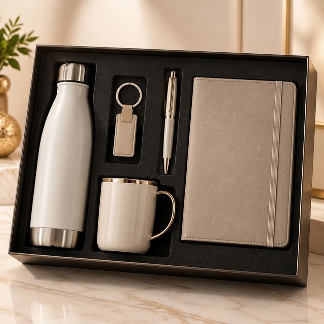 Bottle, Keychain, Pen, Notebook and Coffee Mug Set