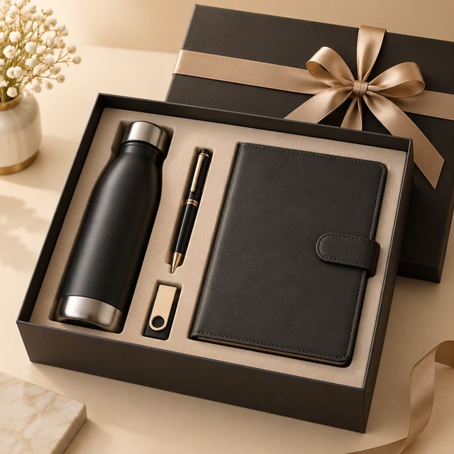 Bottle, Pen, Pendrive and Diary Gift Box with Ribbon