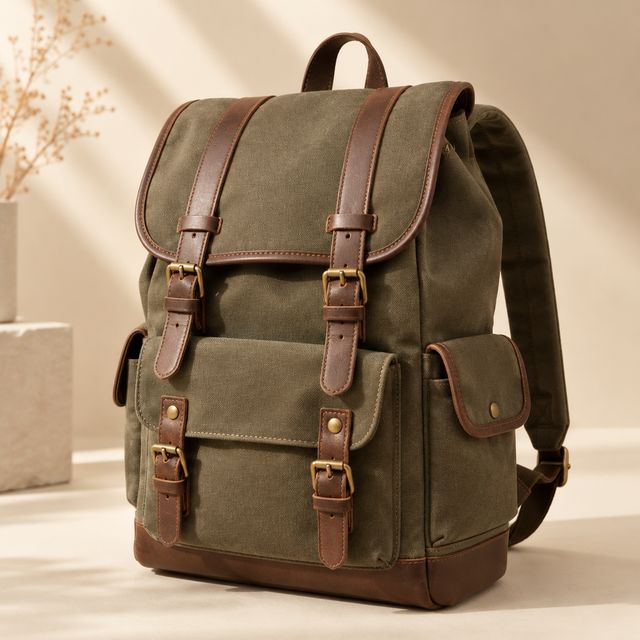 Canvas Rucksack with Leather Straps