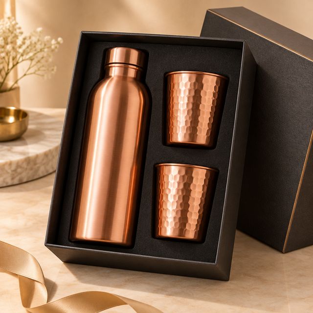 Copper Bottle and Two Tumblers Gift Box