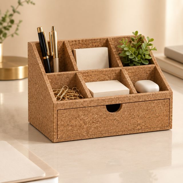 Cork Desk Organiser Box