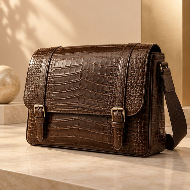 Croc-leather Flap Messenger Bag
