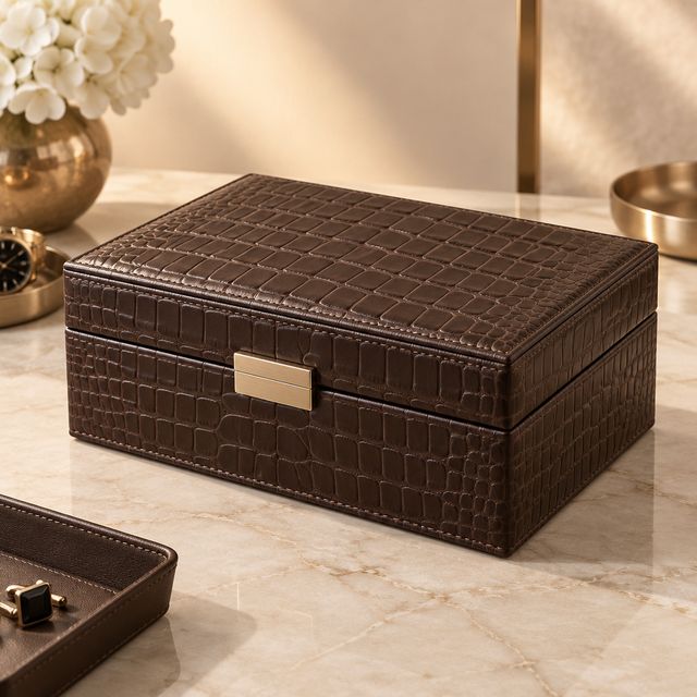 Croc-texture Leather Accessory Box