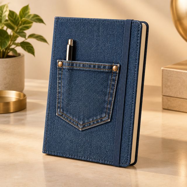 Denim-cover Notebook with Jeans Pocket