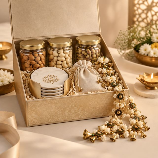 Diwali Hamper with Coasters, Nuts and Toran