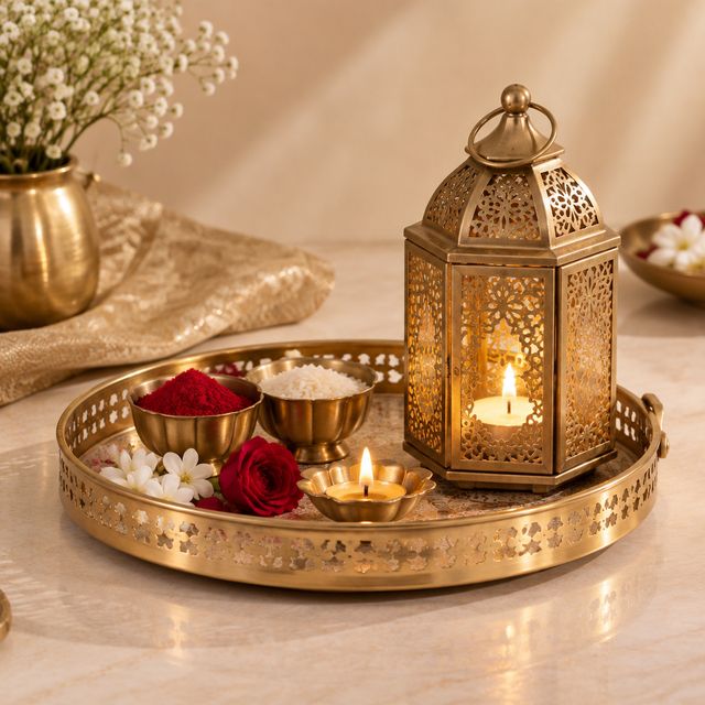 Festive Pooja Tray with Lantern