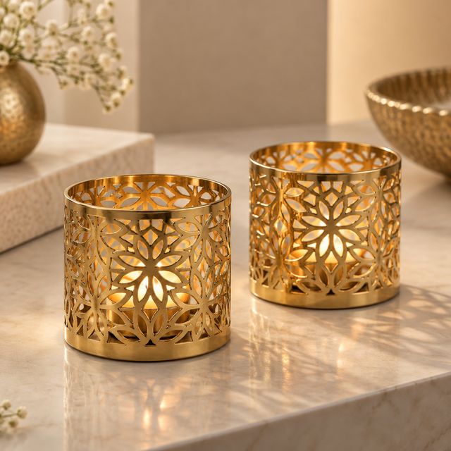 Gold Cut-work Candle Holder Pair