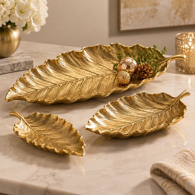 Gold Leaf Platter Decor Set