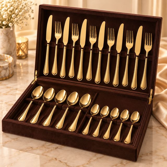 Gold-plated 24-piece Cutlery Set in Velvet Box
