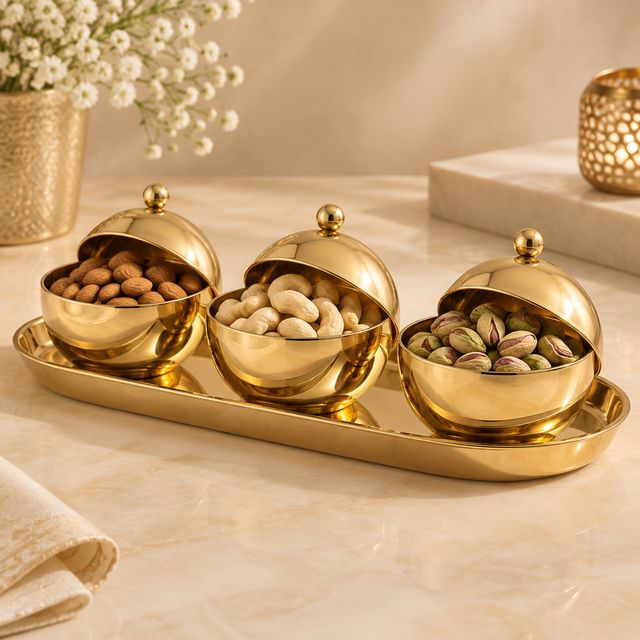 Gold-plated Capsule Bowl Set with Tray