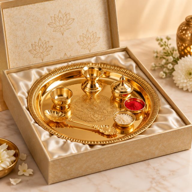 Gold-plated Pooja Thali Gift Box