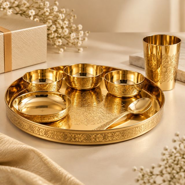 Gold-plated Thali Set with Goblet