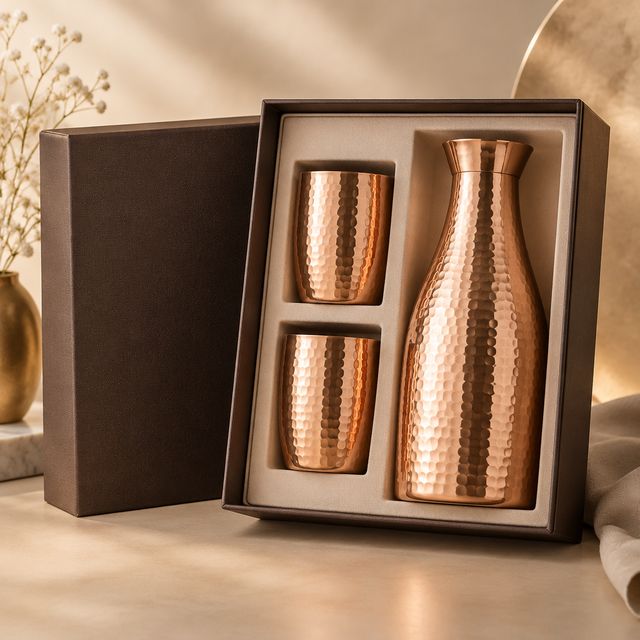 Hammered Copper Carafe and Tumbler Box