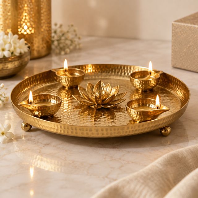 Hammered Gold Diya Platter
