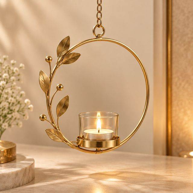 Hanging Gold Ring Tealight Holder