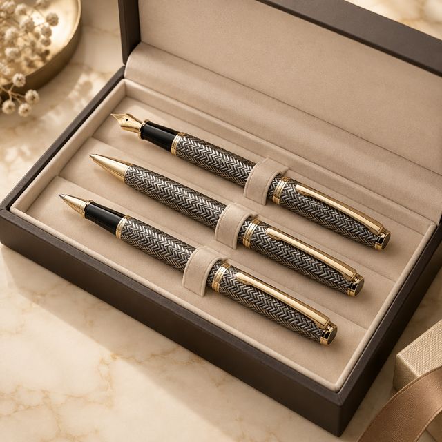 Herringbone Fountain, Ball and Roller Pen Trio
