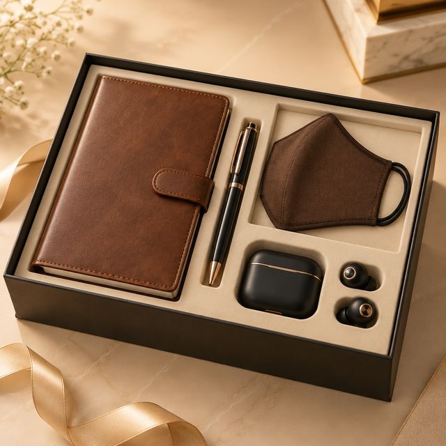 Leather Diary, Mask, Pen and Earbuds Kit