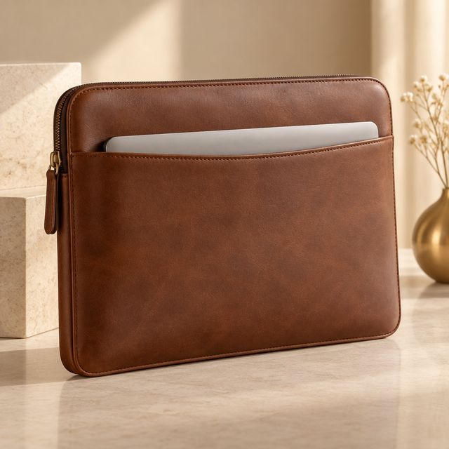 Leather Laptop Sleeve with Front Pocket