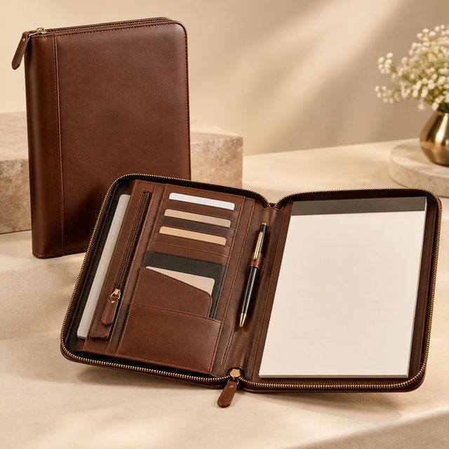 Leather Zip Folder with Organiser