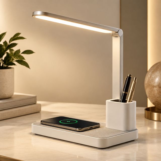 LED Desk Lamp with Wireless Charger and Pen Holder