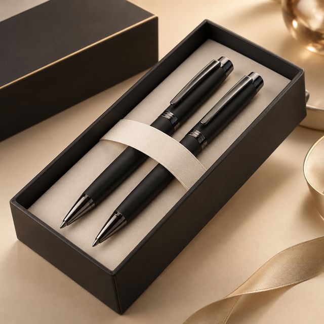 Matte Black Ball and Roller Pen Set