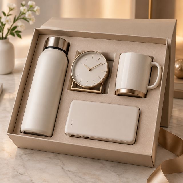 Mug, Clock, Power Bank and Bottle Welcome Kit
