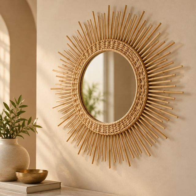 Natural Cane Sunburst Wall Mirror
