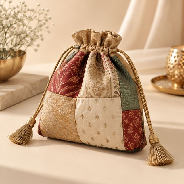 Patchwork Drawstring Pouch Bag