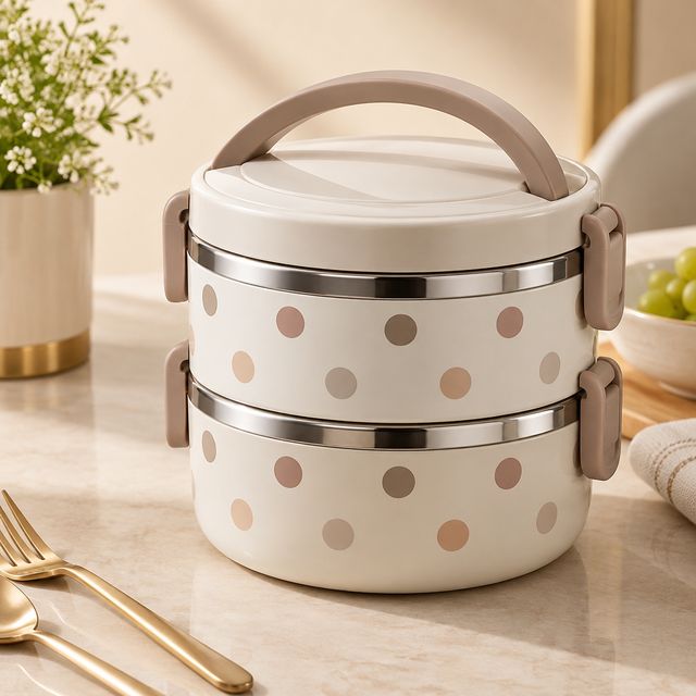 Polka Two-layer Steel Lunch Box