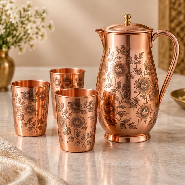 Printed Copper Jug and Glass Collection