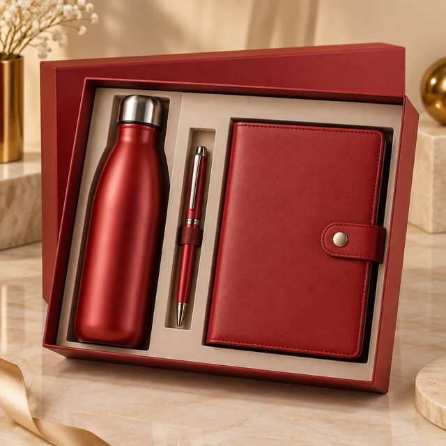 Red Bottle, Pen and Ring Organiser Set