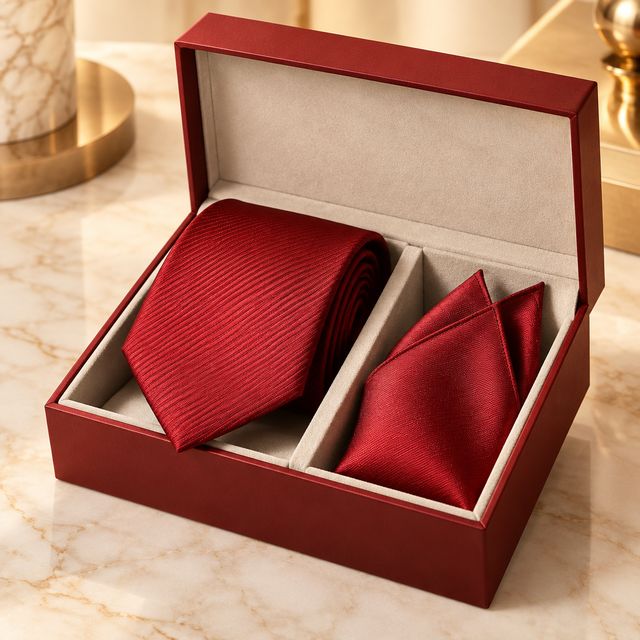 Red Necktie and Pocket Square Box