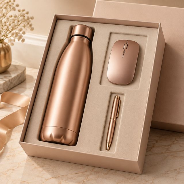 Rose-gold Bottle, Mouse and Pen Welcome Kit