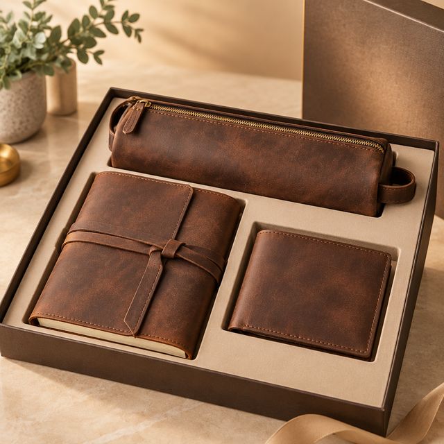 Rustic Leather Pouch, Diary and Wallet Set
