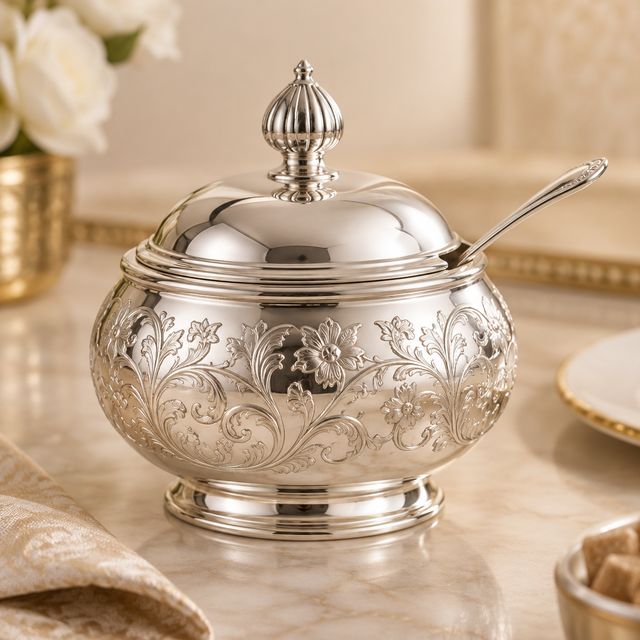 Silver-plated Engraved Sugar Pot