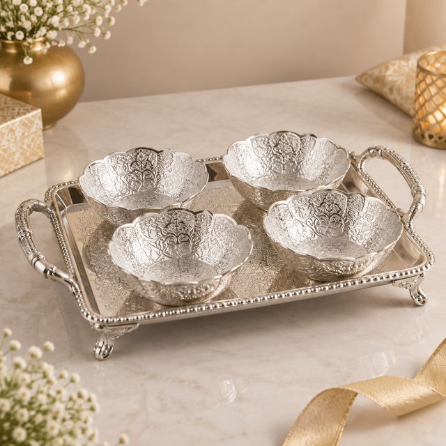 Silver-plated Four Bowl Tray Set