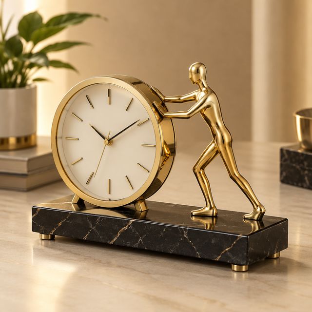 Table Clock with Gold Figurine