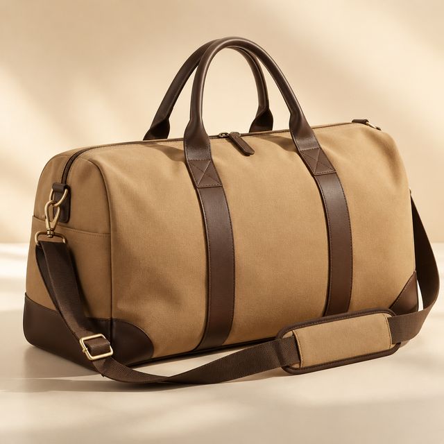 Tan Duffel Bag with Contrast Straps