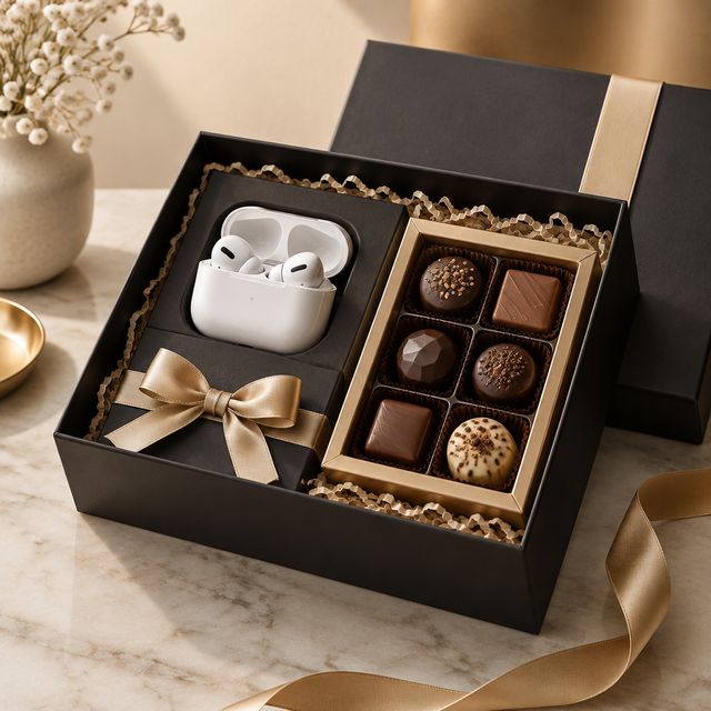 Tech Welcome Box with Earbuds and Chocolates