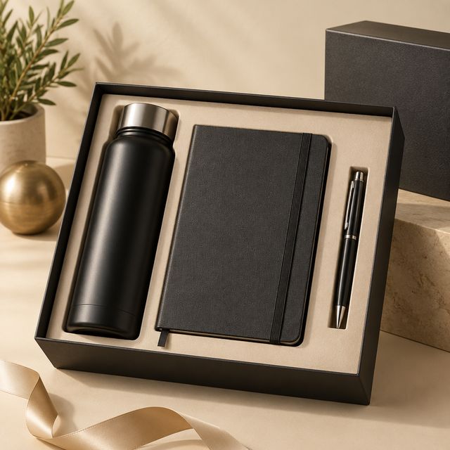 Temperature Bottle, Notebook and Metal Pen Trio