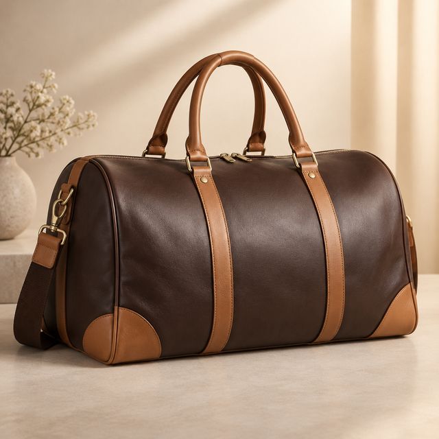 Two-tone Leather Duffel Bag