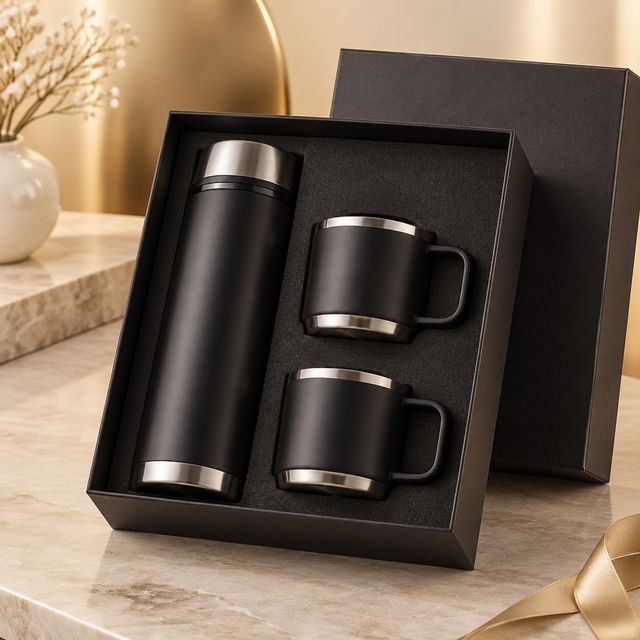 Vacuum Flask and Two Cups Gift Box
