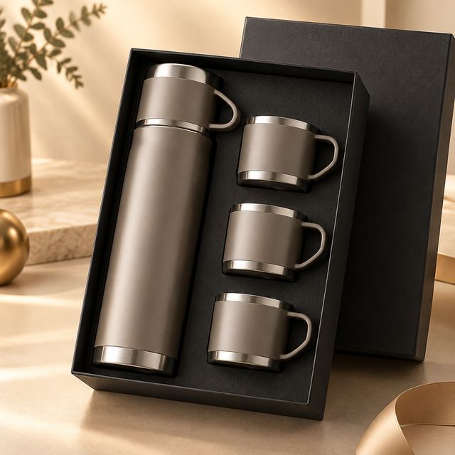 Vacuum Flask Gift Set with Three Cups