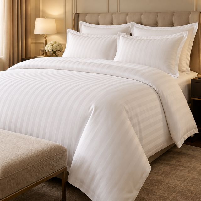 White Striped Hotel Bedding Set