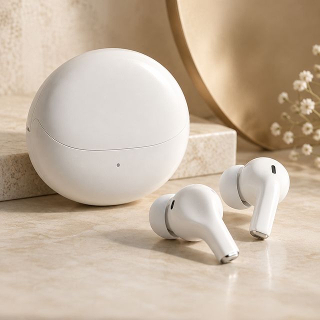 White TWS Earbuds with Round Case